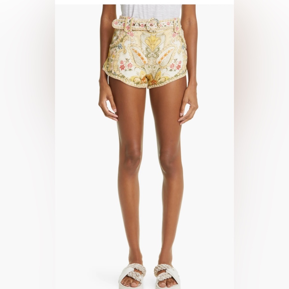 Zimmermann Mustard Baroque Floral Shorts